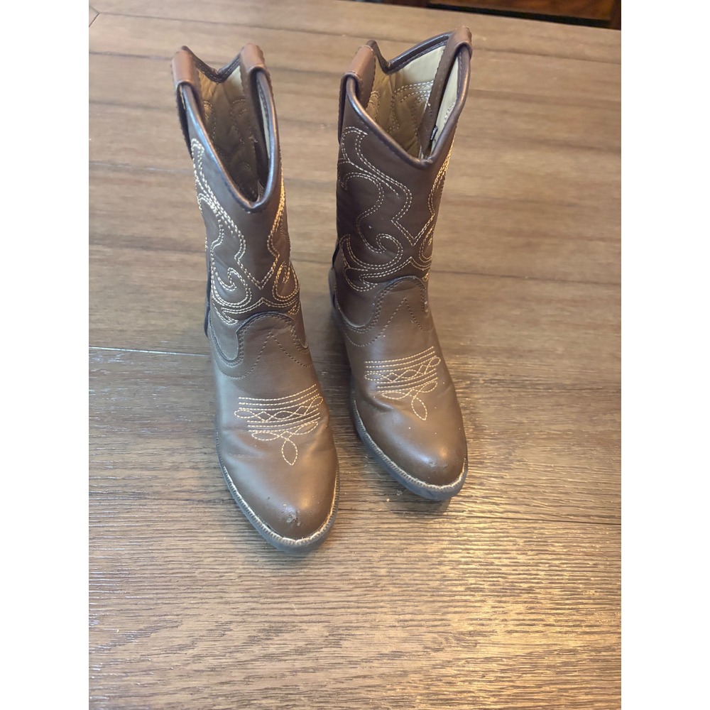 Flex Trail Cowboy Boots Kids Size 10M Brown Western Embroidered Mid Calf Boot